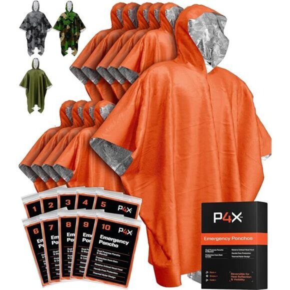 10X Emergency Poncho Mylar Blanket Liner Heavy Waterproof Rain Outdoor ORANGE - Picture 1 of 7